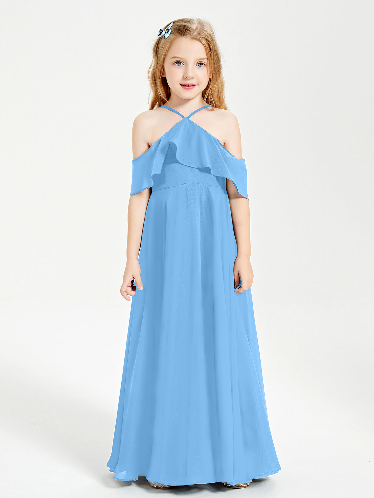 Off-the-Shoulder Long Dresses for Junior Bridesmaids Blue